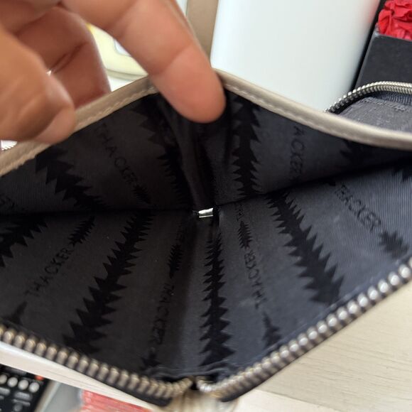 THACKER Julia Leather Small Zip Around Wallet Grey Silver Ring Credit Card - Picture 3 of 8